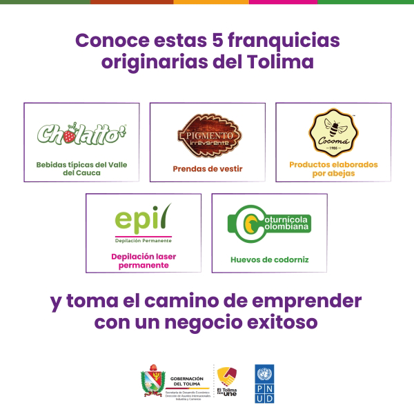 El PNUD apoya a las franquicias con un modelo de microfraquicias. Cholatto, Cocomá, Coturnicola Colombia, Pigmento y Epil.